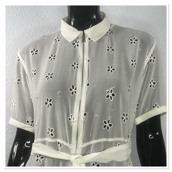 Sandro Ricarda Eyelet Chiffon Zip Front Sheer Midi Dress Collared White … - Picture 2 of 10